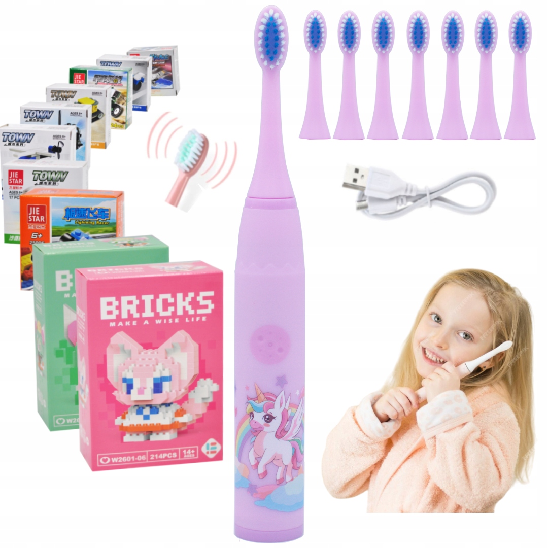 Nová elektrická zubná kefka Sonic pre deti, biela, 8 hlavíc + ZDARMA